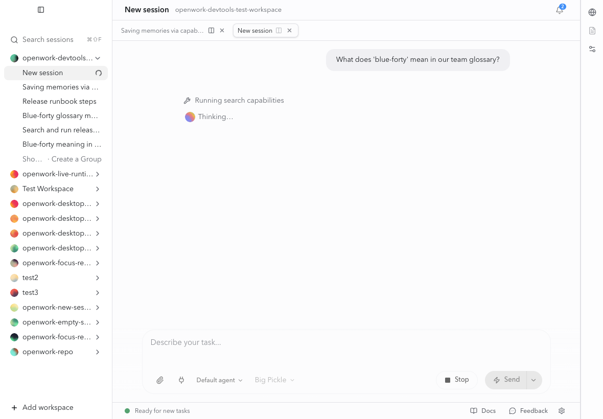 The agent searches capabilities and receives the glossary MCP tool as a match