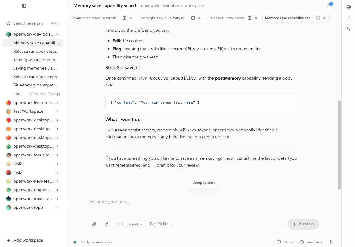 When OpenWork Cloud Control is connected, capability search includes cloud matches in the same surface